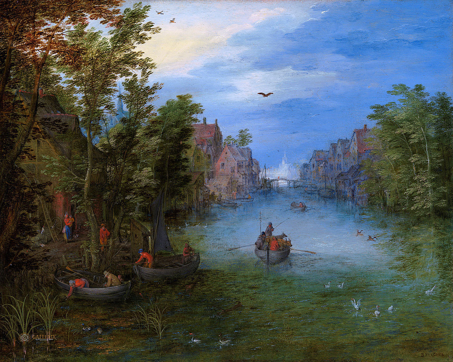 Ян Брейгель Старший. "Пейзаж с рекой, проходящей через деревню". 1602-1603. Частная коллекция.